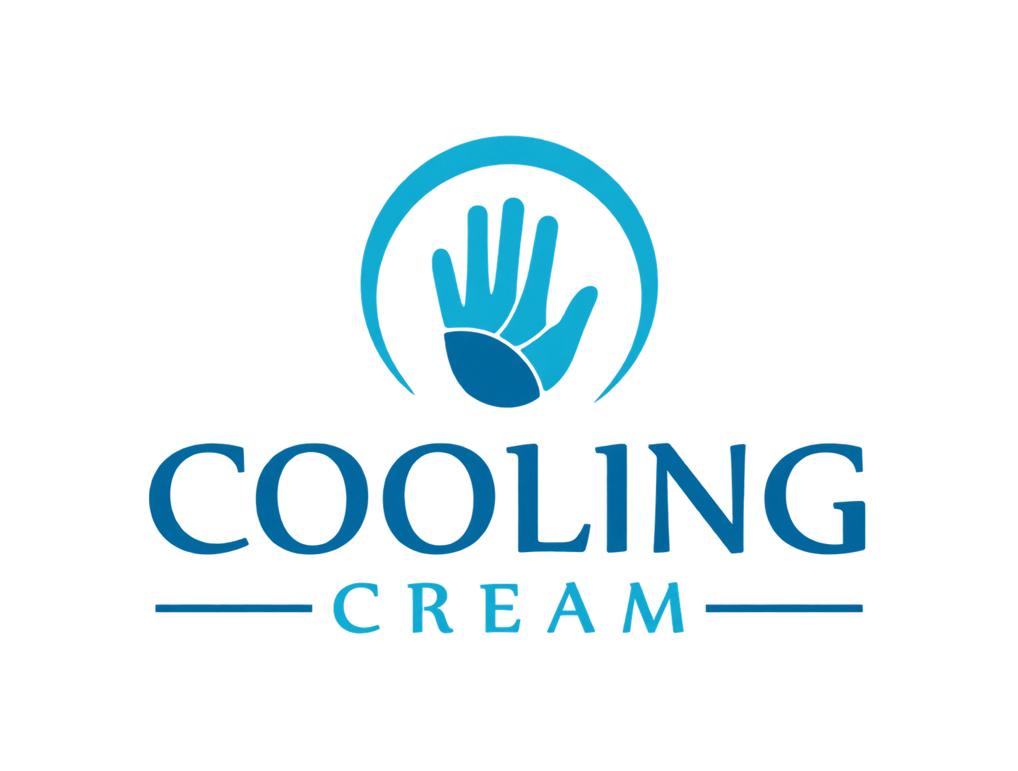 Cooling Cream, symbole des mains en bleu et turquoise